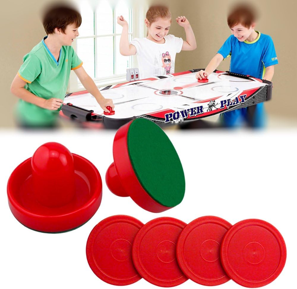 Air Hockey Pucks and Paddles Set of Two Red Air Hockey Pushers and Four Red Pucks