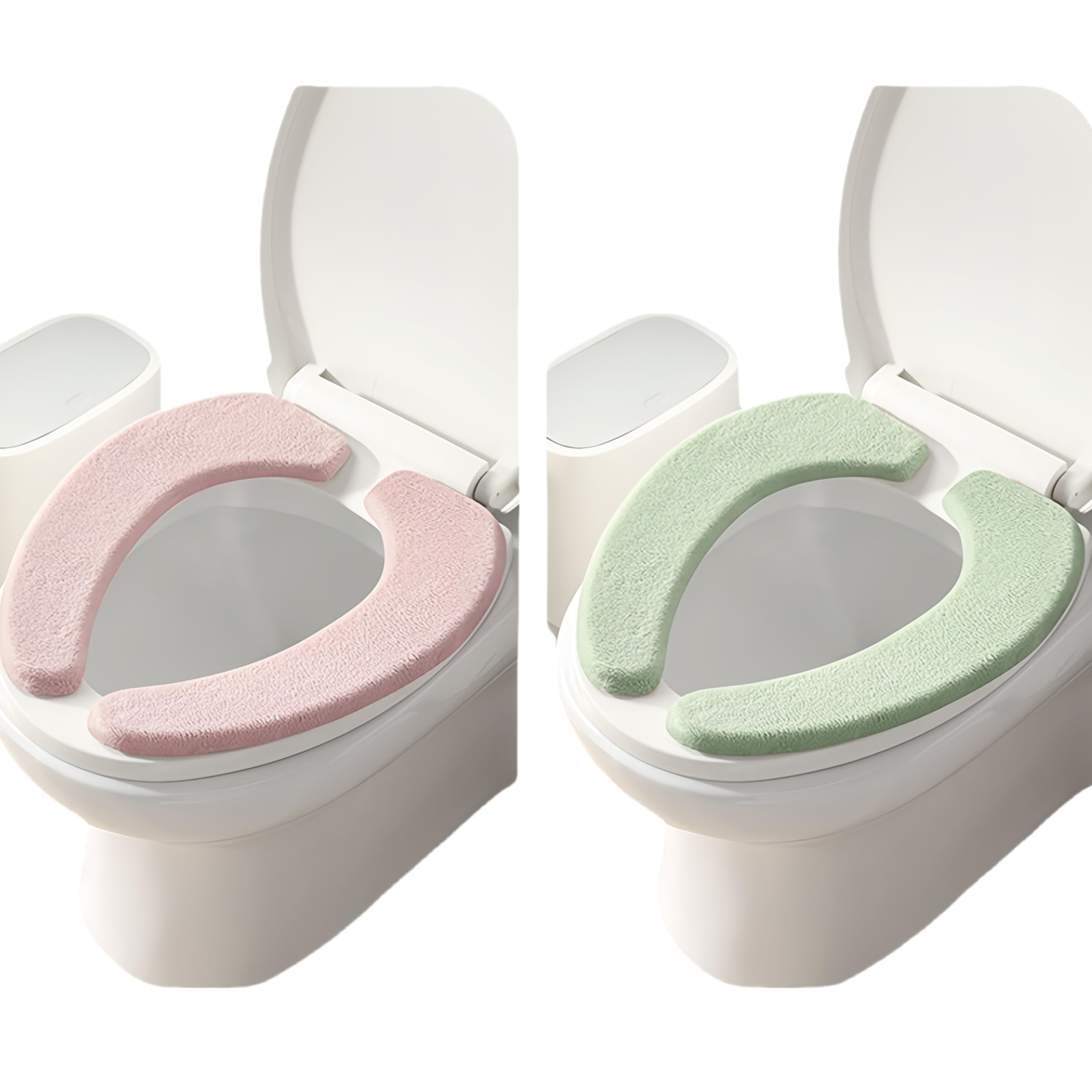 WC-Sitz Bezug Dicke Kissen-Pads Antibakteriell Warm – Luxus Toiletten Sitzbezüge mit Klettverschluss, Weiche WC-Matte Universal für Runde & Ovale Toiletten, 2 Stück (Rosa Grün)