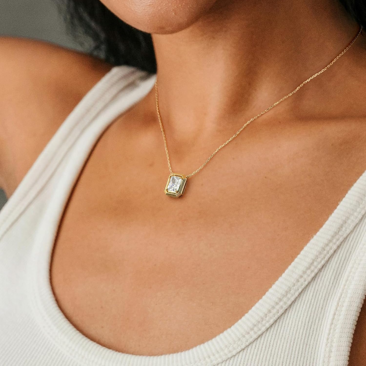 14K Gold Plated Moissanite/Emerald Necklace for Women Dainty Pendant Necklaces for Women Wife Mother Girlfriend Jewelry Gifts - Image 3