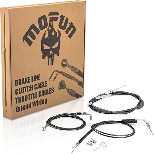 Mofun Clutch Cable & Throttle and Idle Cable Kit & Non-ABS Hydraulic Front Brake Line Compatible with Harley Dyna Wide Glide FXDWG 1993-2003 2004 2005, Fit 8"-10" Handlebar, Black