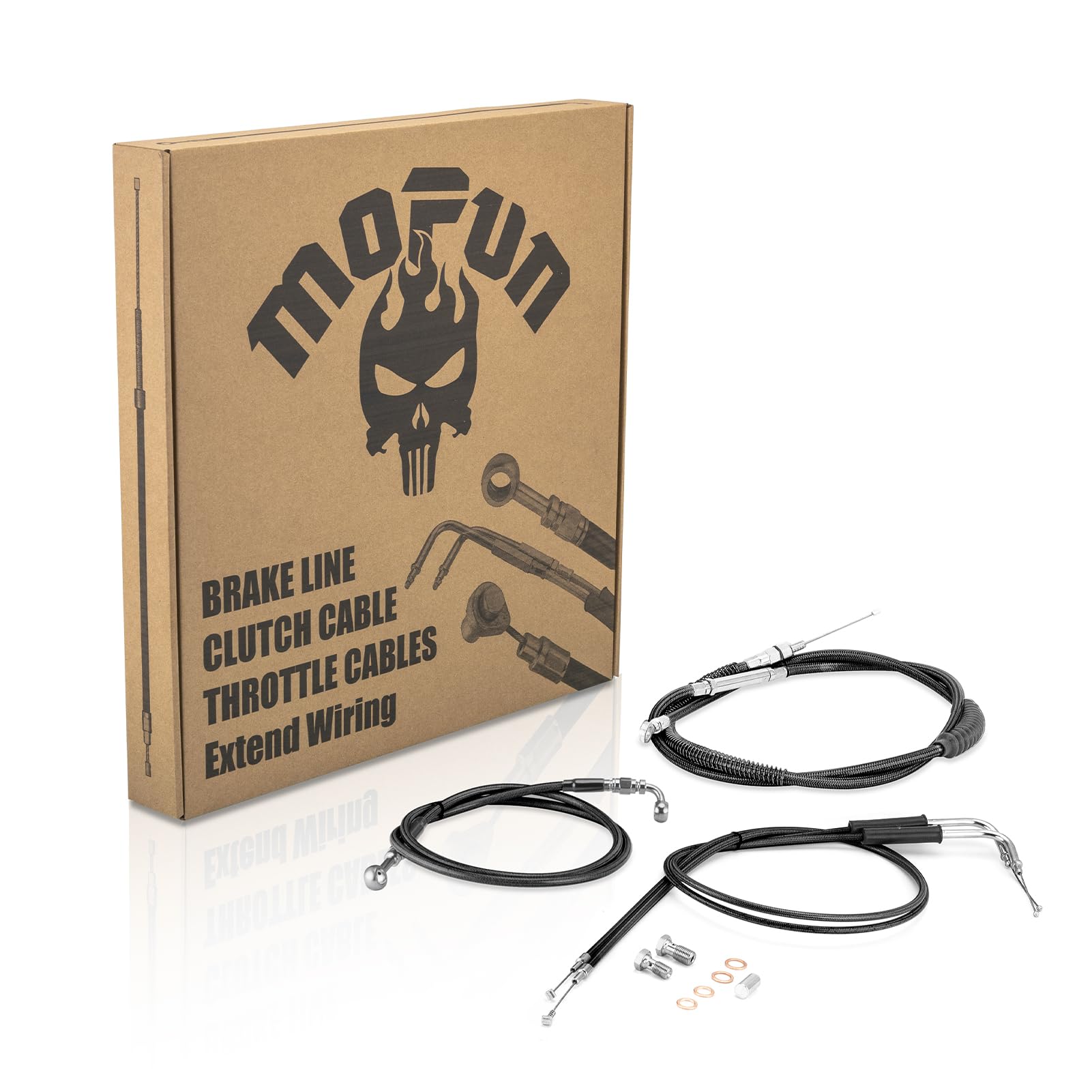 Mofun Throttle and Idle Cable Kit & Clutch Cable & Non-ABS Hydraulic Front Brake Line Compatible with Harley Softail Fat Boy Deuce Night Train 2000-2003 2004 2005 2006, Fit 12"-14" Handlebar, Black