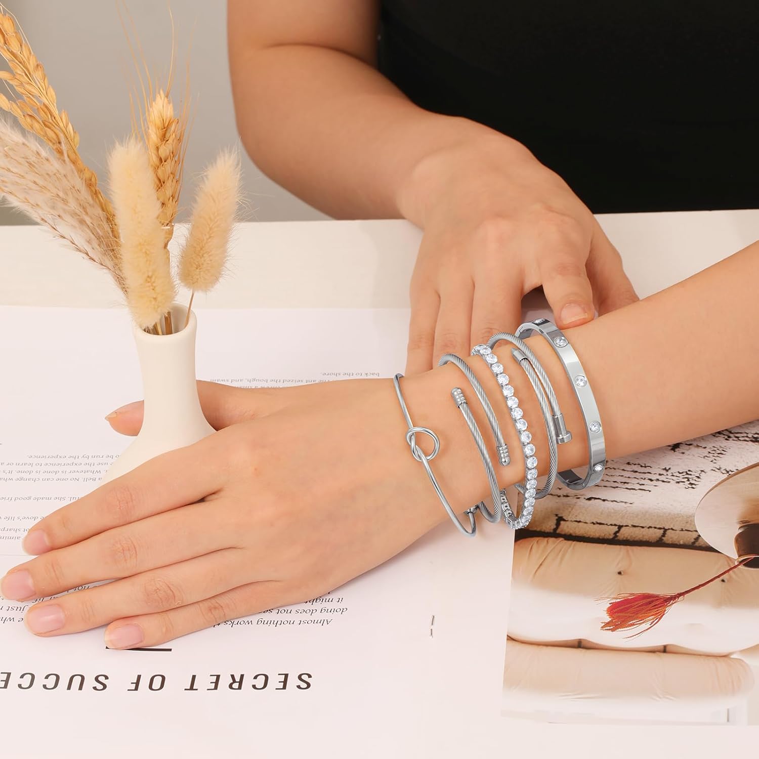 18 K Gold Plated Love Bangle Bracelet Stack Cuff Jewelry for Women Jewelry Set for Women Gift with Box - Image 2