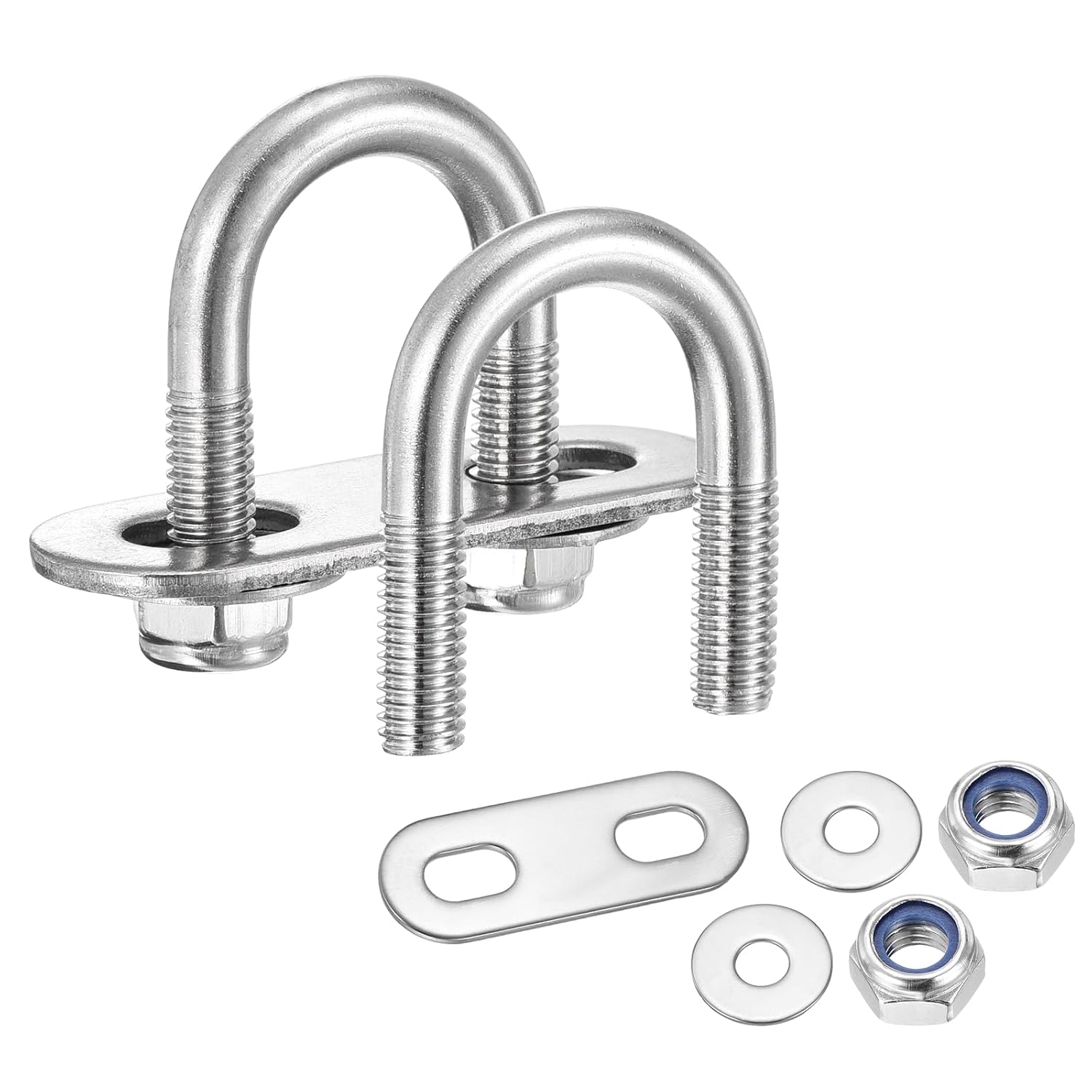 METALLIXITY U Bolts 4Set (M10x76x110mm), Round U Bolt Kits 304 Stainless Steel with Nylon Lock Nut Washers Plates - for Construction, Pipe, Trailer, Automotive, Leaf Spring Fastener