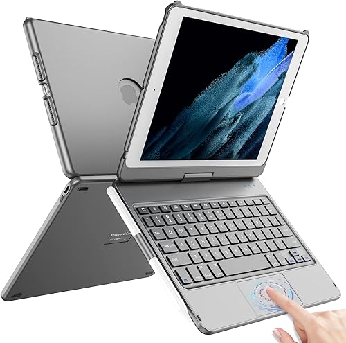 TQQ Funda táctil para iPad de 9 generación con teclado (10.2 pulgadas, 2021), trackpad multitáctil, cubierta protectora giratoria de 360 para