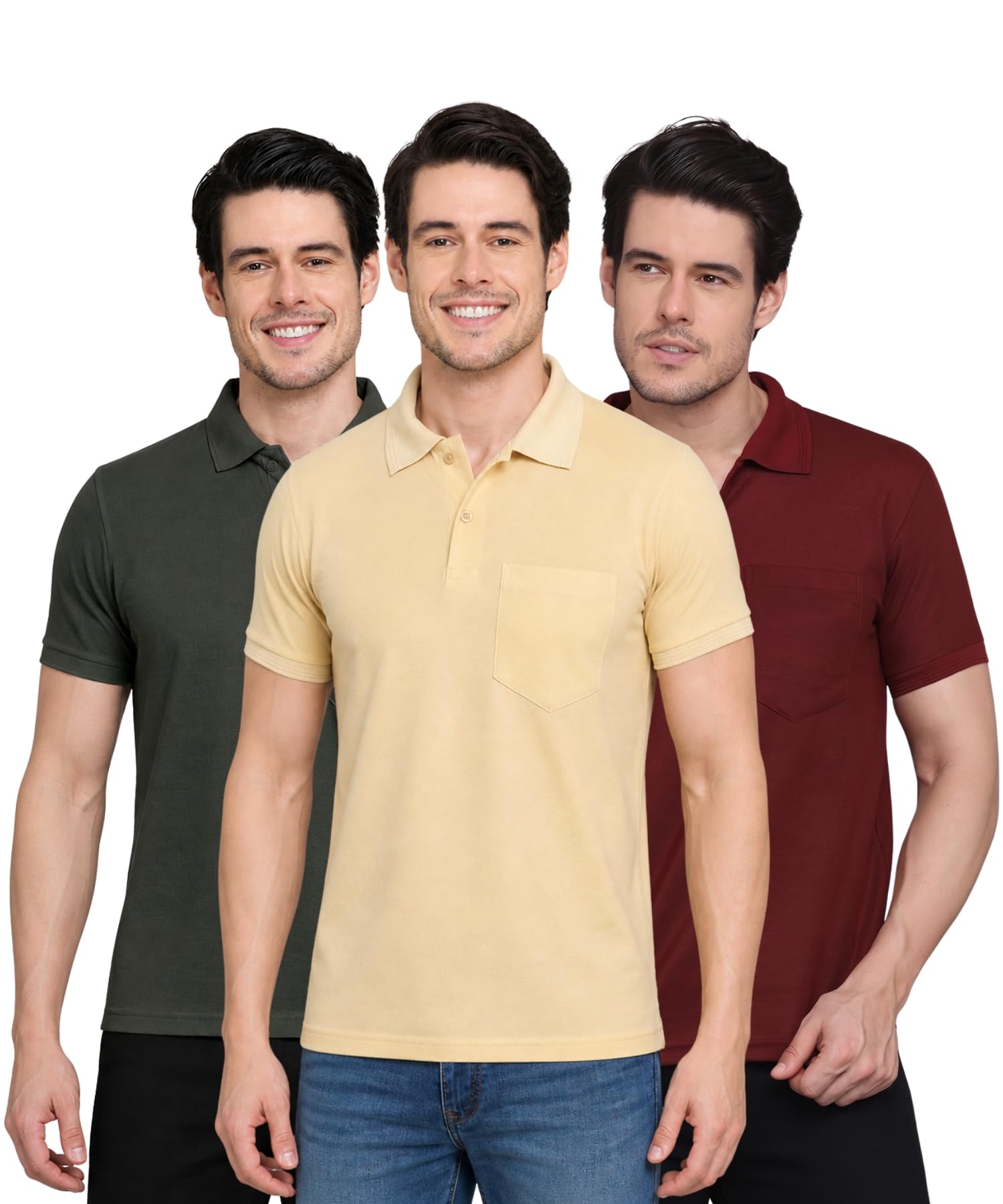 inkkr Men Regular Fit Polo Neck Half Sleeve Solid Casual T-Shirt with Chest Pocket | Pack of 3-picture-22