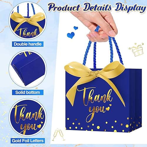 Miniatura 4 de Jetec 45 bolsas de regalo de agradecimiento con asa de 5.5 x 4.7 x 2.5 pulgadas, mini bolsa de regalo de papel pequeña con cinta de lazo para el día