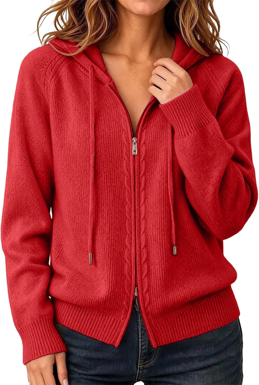 Womens Zip Up Hooded Cardigan Sweaters Knit Jacket Outerwear