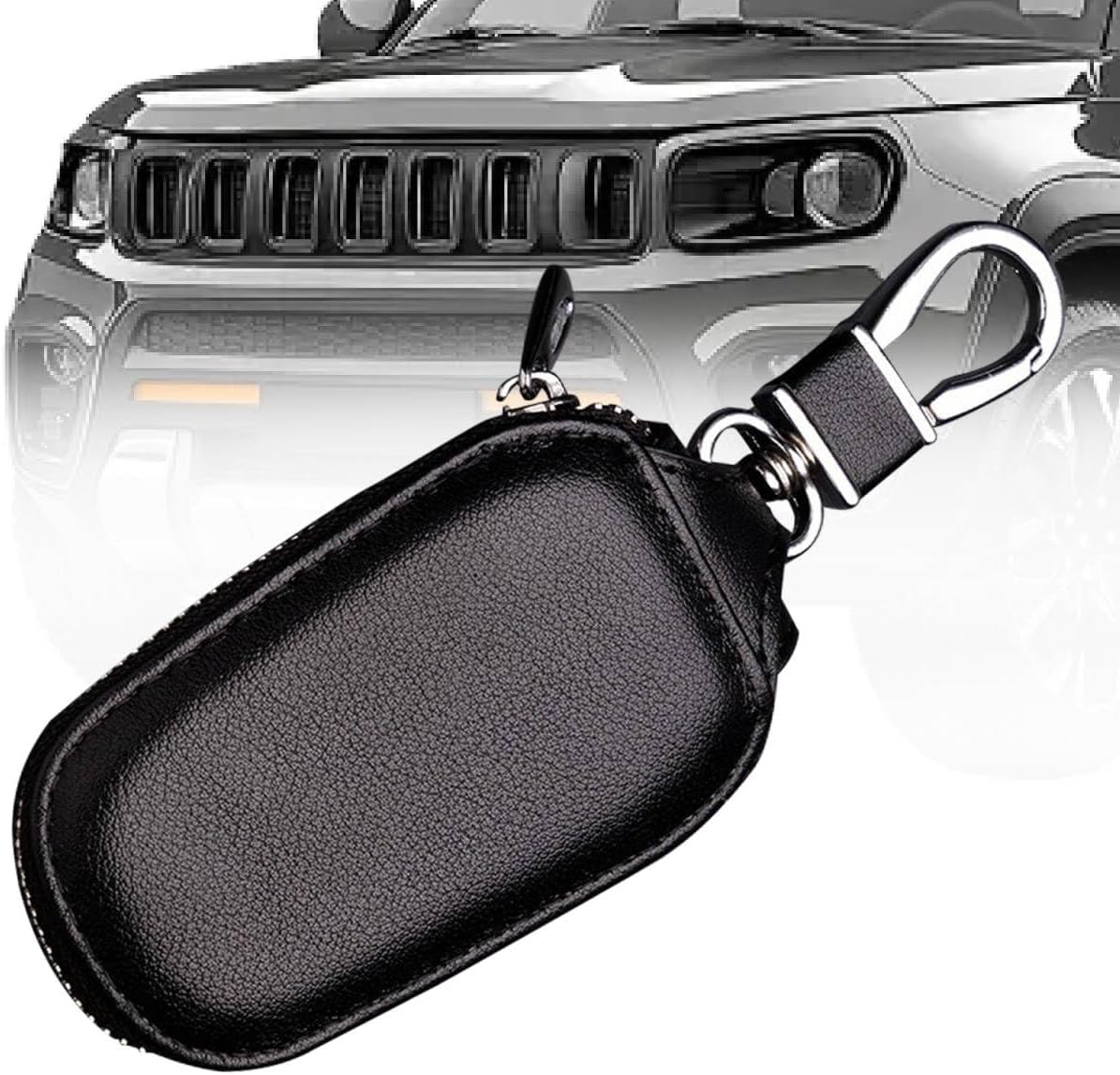 Car Key Case,Universal Auto Key Holder With Metal Hook,Genuine Leather Car Smart Key Chain Keychain Holder Fits For Most Vehicles Black