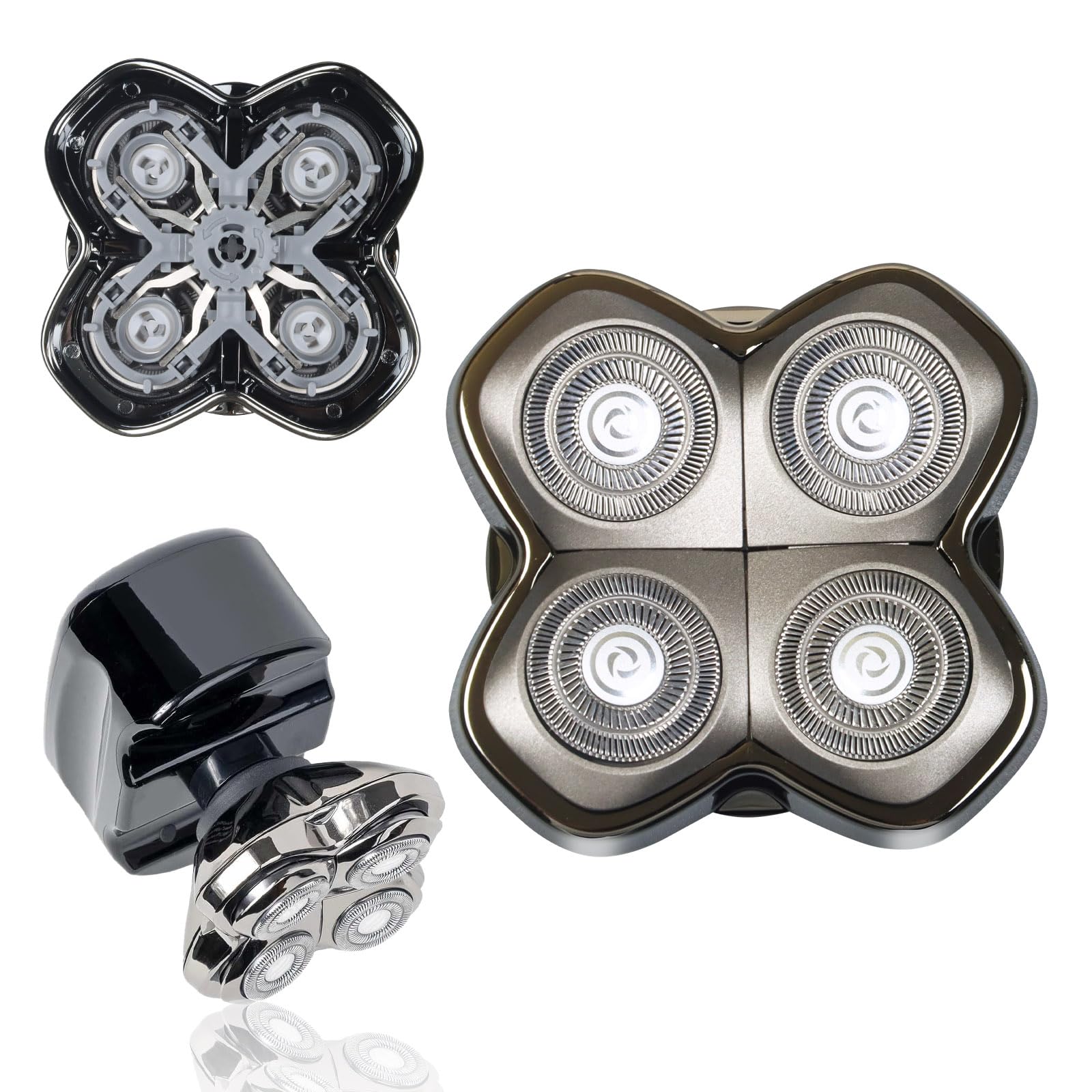 Cabezal de Repuesto Rotativo de 4 Cabezas para Afeitadoras Eléctricas – Compatible con Pitbull Skull Shaver, Butterfly Kiss Pro y Más (Paquete de 1)