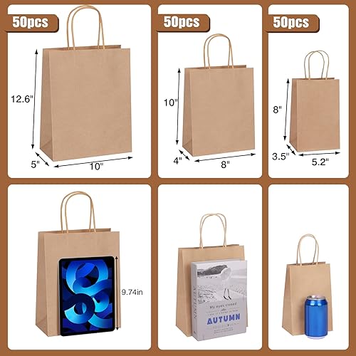 Miniatura 9 de Moretoes 40 bolsas de papel marrón con asas bolsas de regalo de varios tamaños bolsas de papel kraft bolsas de compras de papel bolsas de