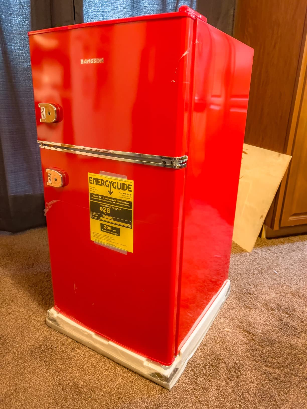 40/mo Finance BANGSON Mini Fridge with Freezer, 2 Door Small