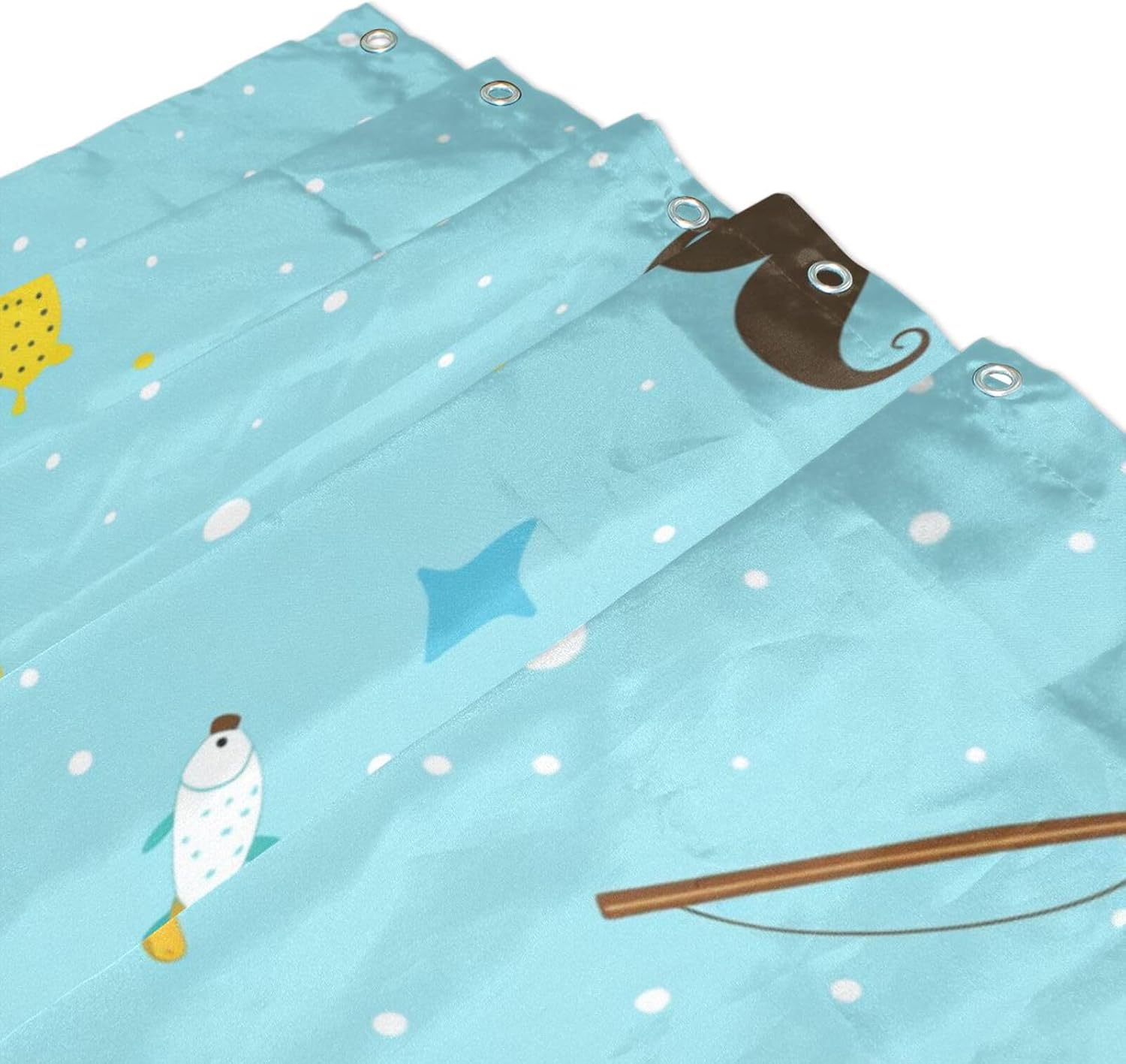 72x72 Inch Water Repellent Patterned Shower Curtain with Resistant Washable Standard Curtain Liner for Full Bathroom Father's Cartoon Moustache Fishing Rod Blue