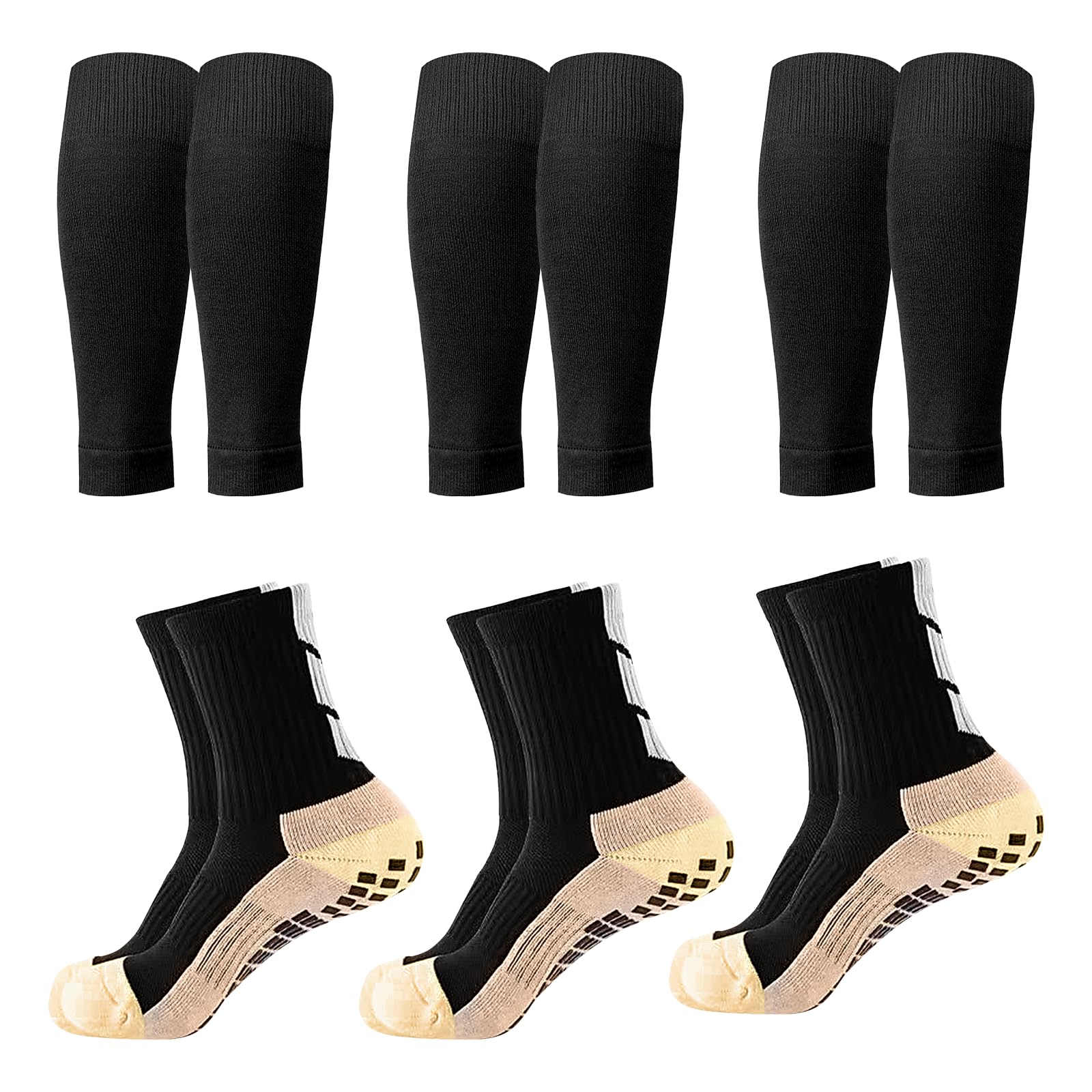 HweeWanX 3 Pairs Football Sock Sleeves Set, Black Durable Football Sleeve Socks, Shin Pad Sleeves Socks for Training Running