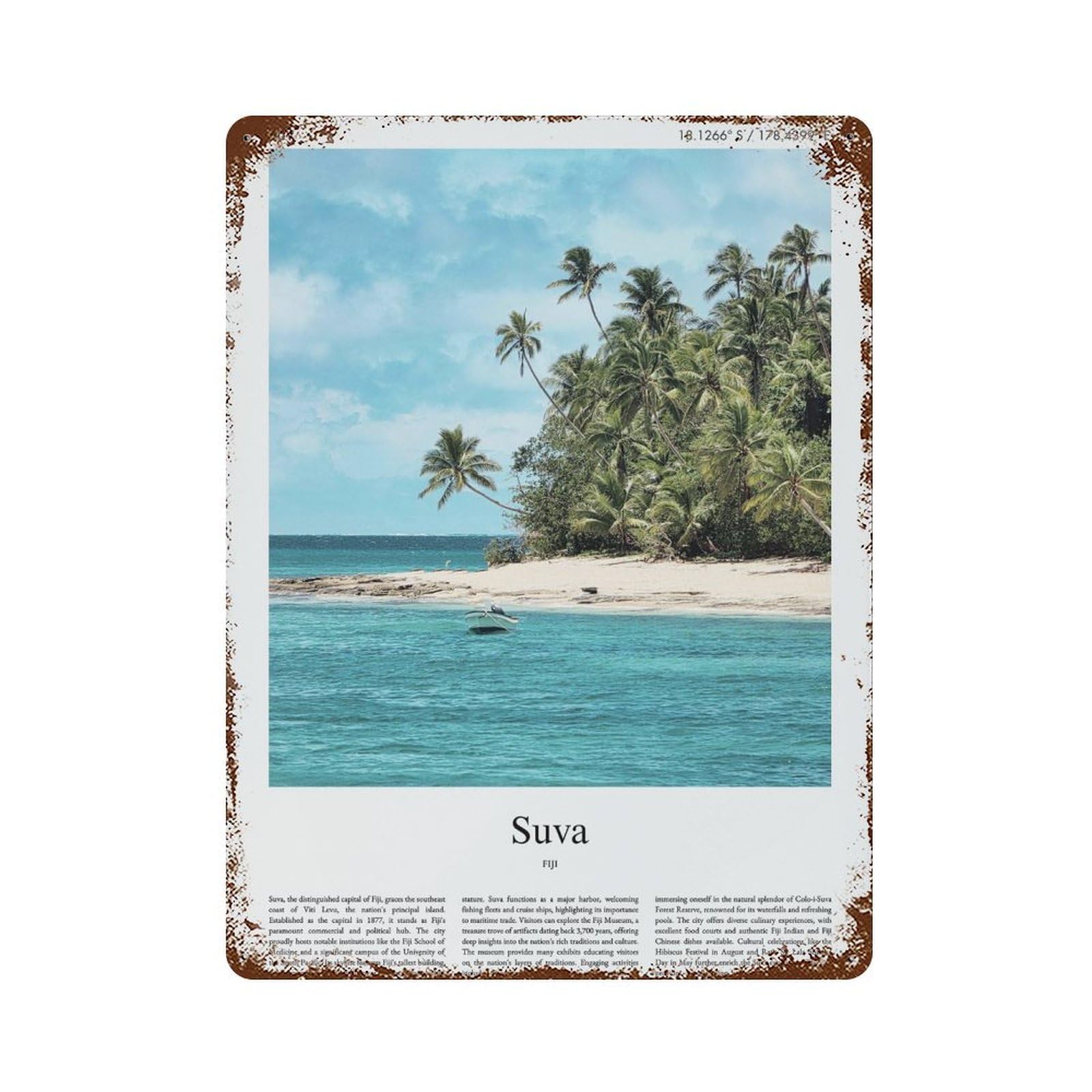 xiaoxiaoshen Suva Fiji City Scenery Wall Decor Art Metal Tin Poster Modern Home Decor Art Home Bar Shop Decorations Vintage Sign 40x30cm