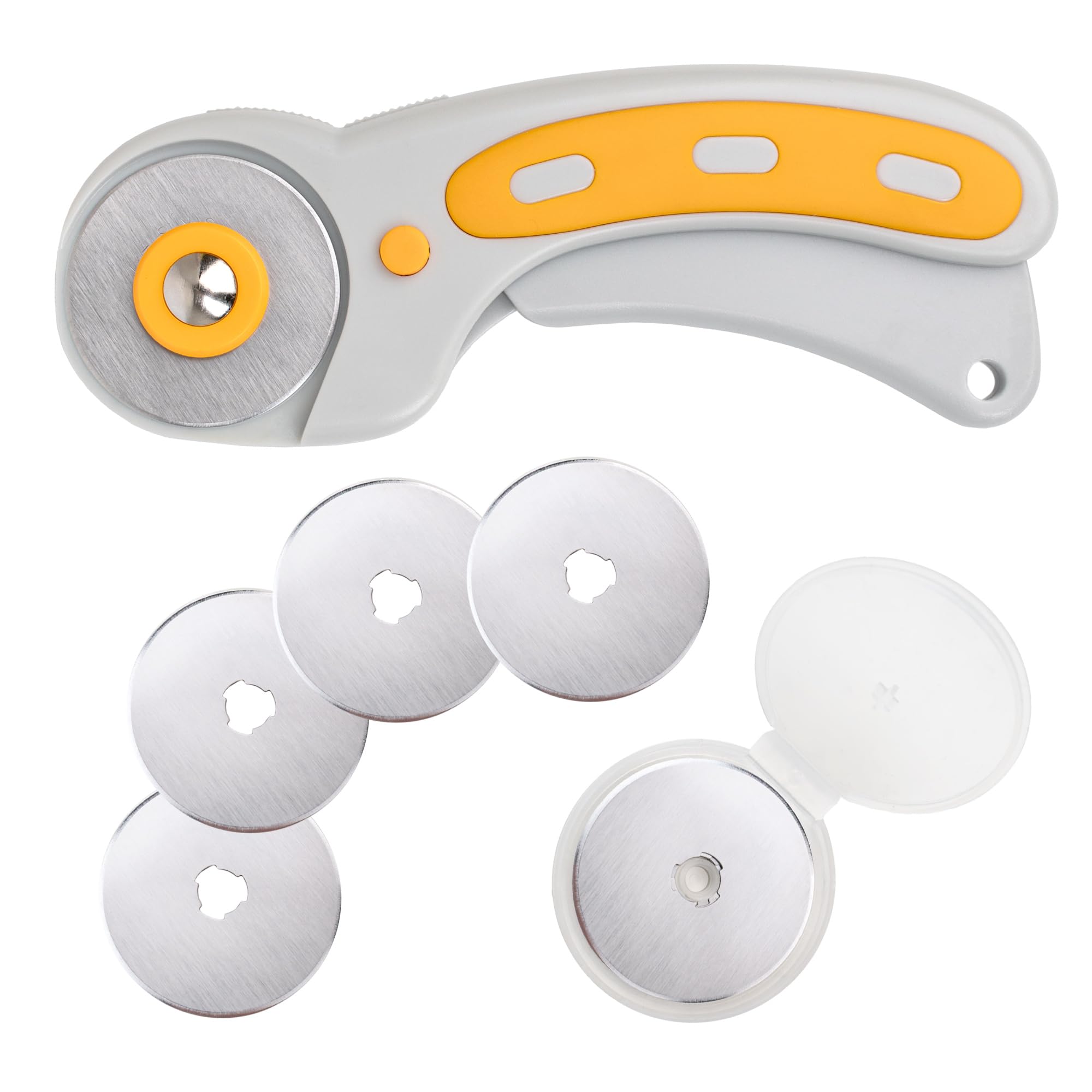WA Portman Fabric Cutter Wheel – 45mm Rotary Cutter for Fabric with Safety Lock & 5 Extra Rotary Blades – Ideal for Sewing, Quilting, Crafting & Use with Sewing Cutting Mats with Comfort Grip Handle