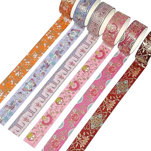 Miniatura 10 de allydrew Elegante caja de cinta washi de lámina dorada para artes y manualidades, álbumes de recortes, papelería, diario (12 rollos), floral dorado