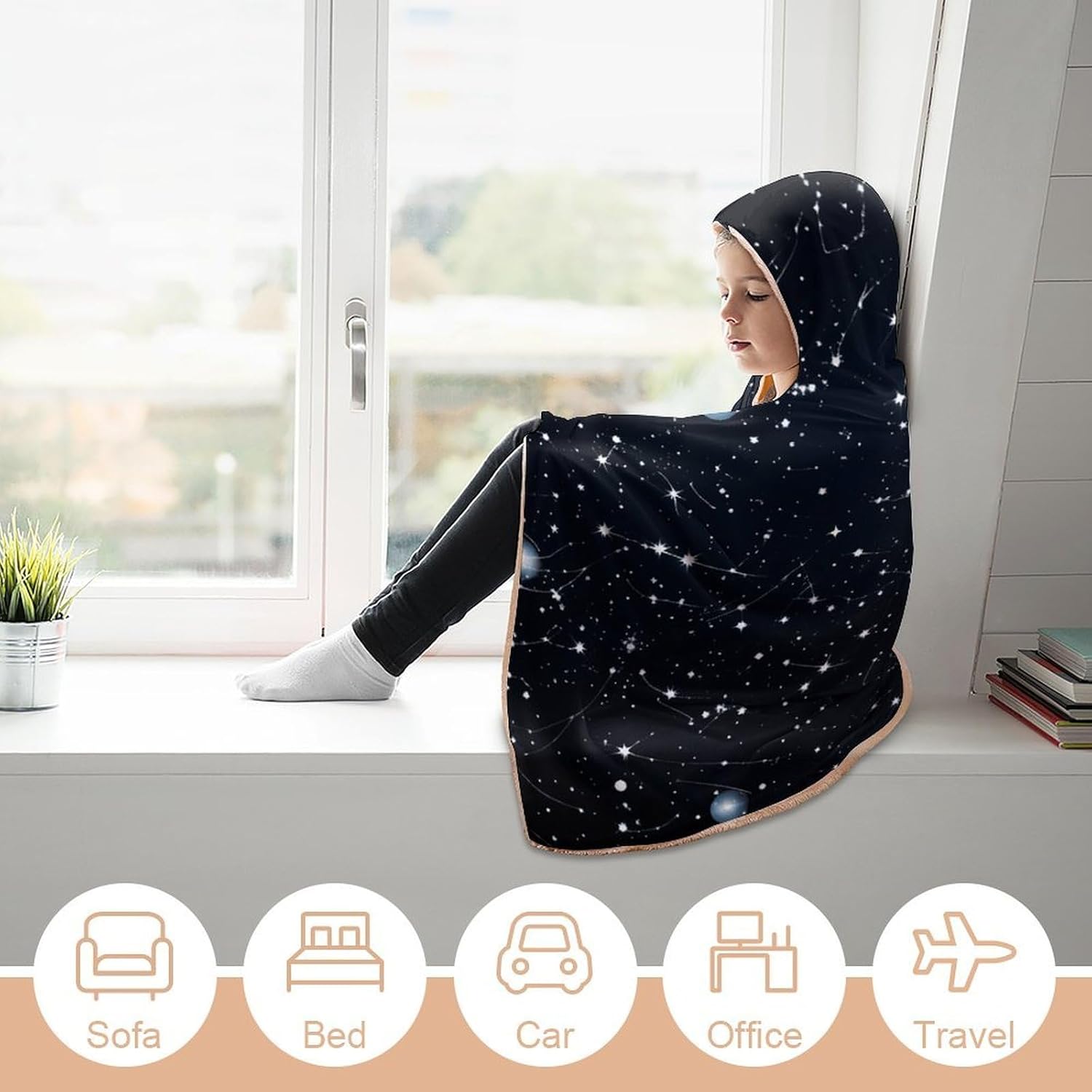 Constellations Wearable Hooded Blanket, Ultra Soft Arctic Velvet Cape Cloak Unisex - Cozy Wearable Blanket