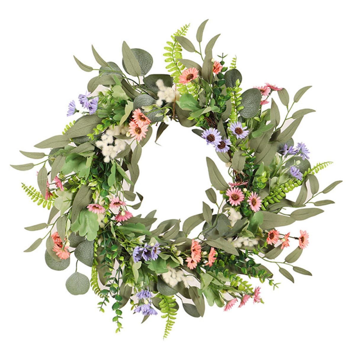 Künstlicher Eleganter Hängender Gänseblümchenkranz Sommerkranz mit Eukalyptus und Gänseblümchen aus Seidenblumen Dekorative Gartenkranz für Abschluss Geschenk und Sommerfest