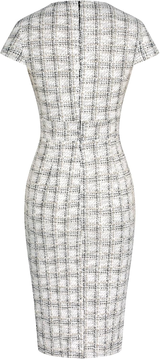 GRACE KARIN Women's Gorgeous Pencil Dress Cap Sleeve Tweed Pencil Dress for Work - Image 2