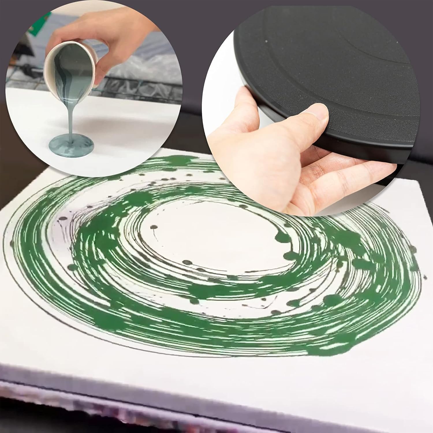 Plateau tournant à gâteau rond en plastique noir de 28 cm - Design moderne - Rotation à 360° - Idéal pour la décoration de gâteaux et la peinture