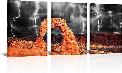 KLVOS Arte de pared de 3 piezas con diseño de arcos de Parque Nacional, impresión en lienzo delicado arco Utah Estados Unidos con tormenta