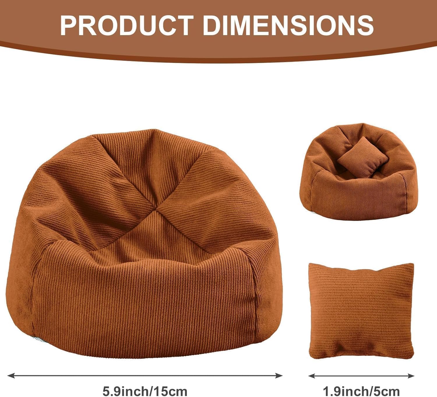 Set/2pcs Bean Bag Chair Coffee and Doll Clothes Closet