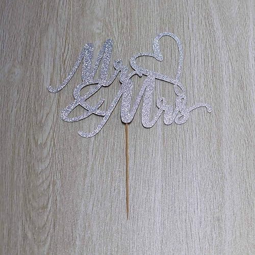 Miniatura 4 de Mr and Mrs - Decoración para tartas de boda, compromiso, aniversario de boda, decoración para tartas, doble cara plateada con purpurina