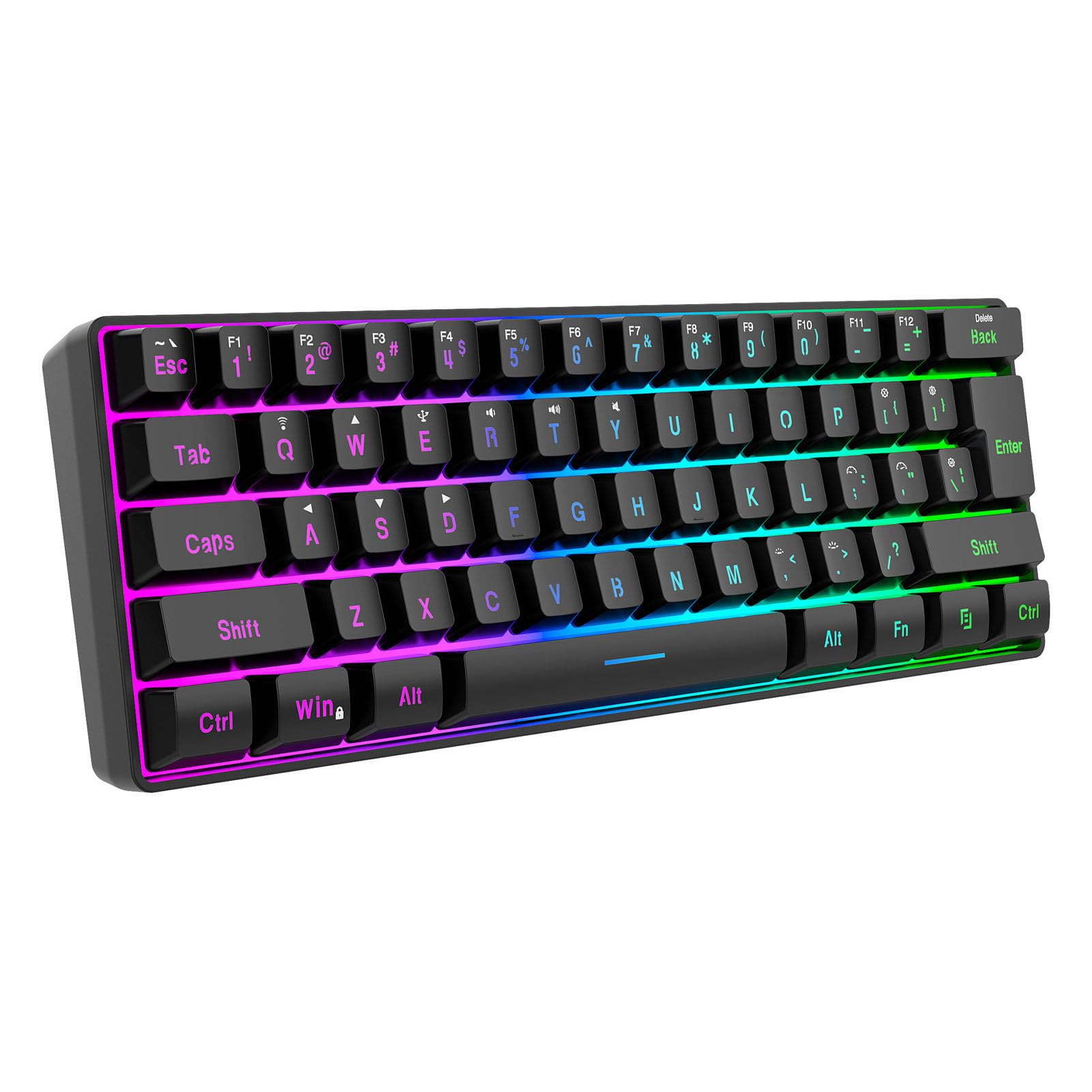 Tastiera da Gioco Al 60%, Teclado Gamer Tastiera Wireless Cablata RGB Retroilluminata Tastiera a 3 modalità Silenziosa 61 Tasti Tastiera da Gioco Piccola 2.4G per Laptop,