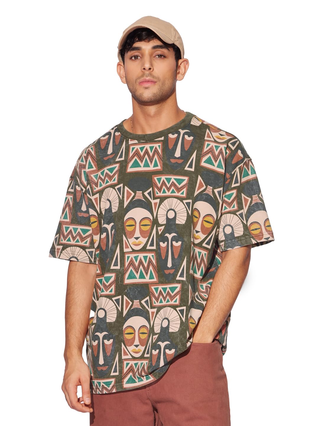 The Souled Store in Spirit - Camisetas de manga corta y cuello redondo de algodón con estampado multicolor para hombre