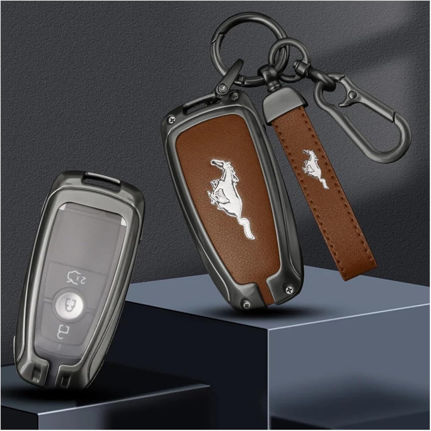Zinc Alloy Car Smart Key Case Cover Protector Shell Fob Compatible For Ford Fusion Mondeo Mustang Edge Expedition EXplorer F-150 F-250 F-35(G-gun red)