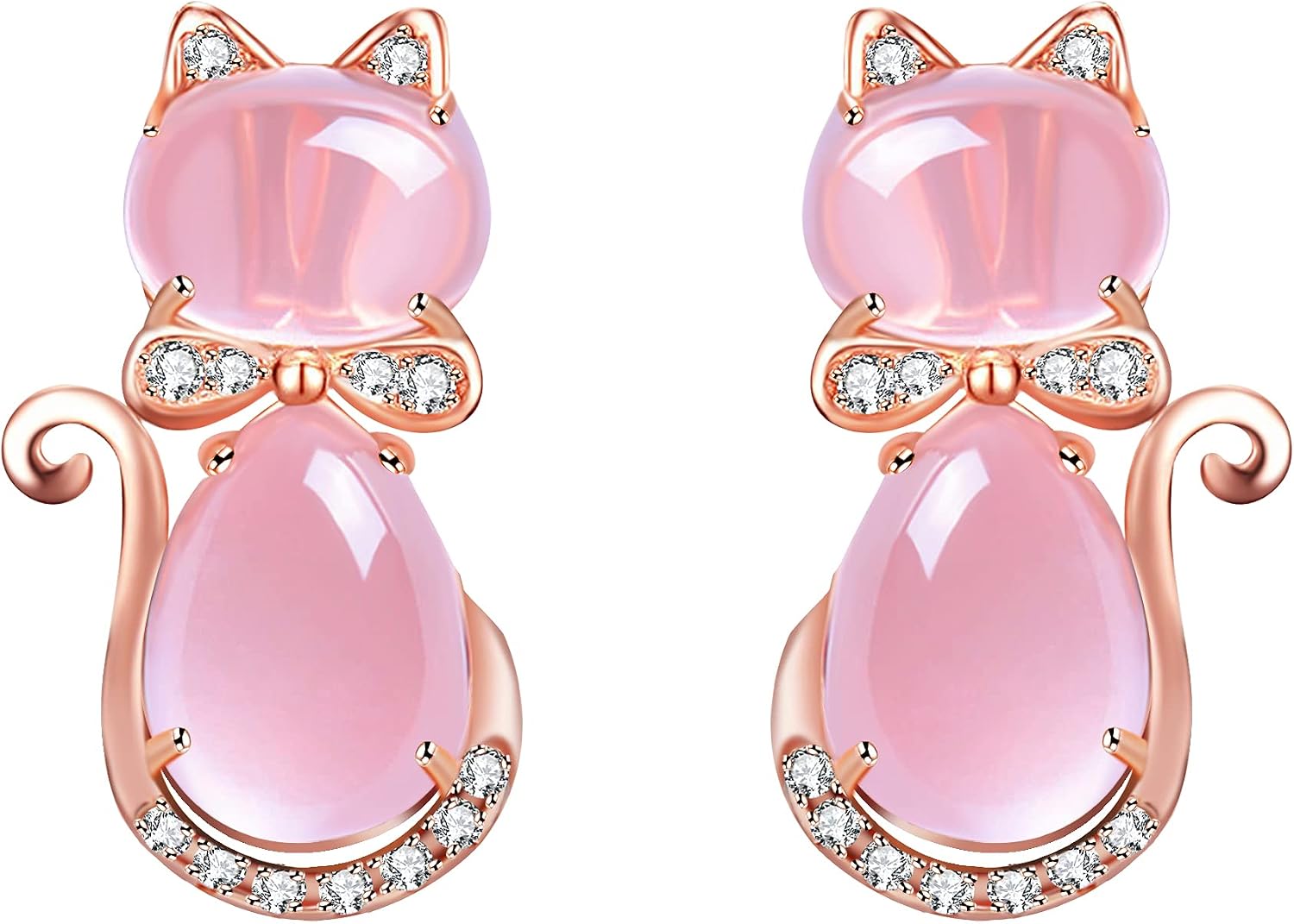 Uloveido Parure Bijoux Chat Mignon Collier + Boucles D'Oreilles Pour Fille Et Femme – Cadeau Anniversaire Adorable En Plaqué Or Rose Avec Zircons Scintillants