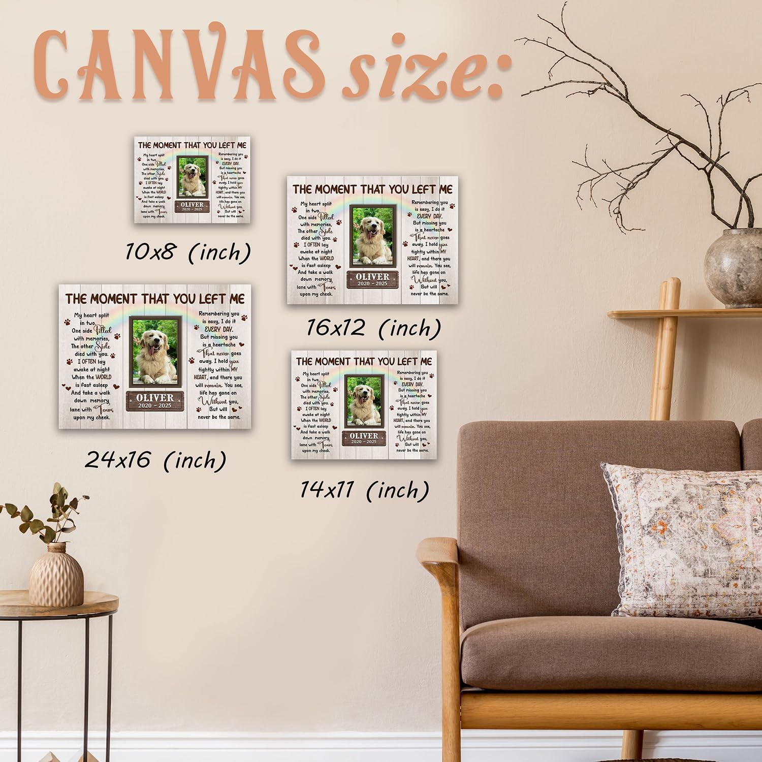 Personalized Dog Memorial Photo Frame, The Moment That You Left Me Canvas, Memorial Gifts for Loss of Dog, In Loving Memory Wall Art Sympathy Gift for Pet Lover (1)