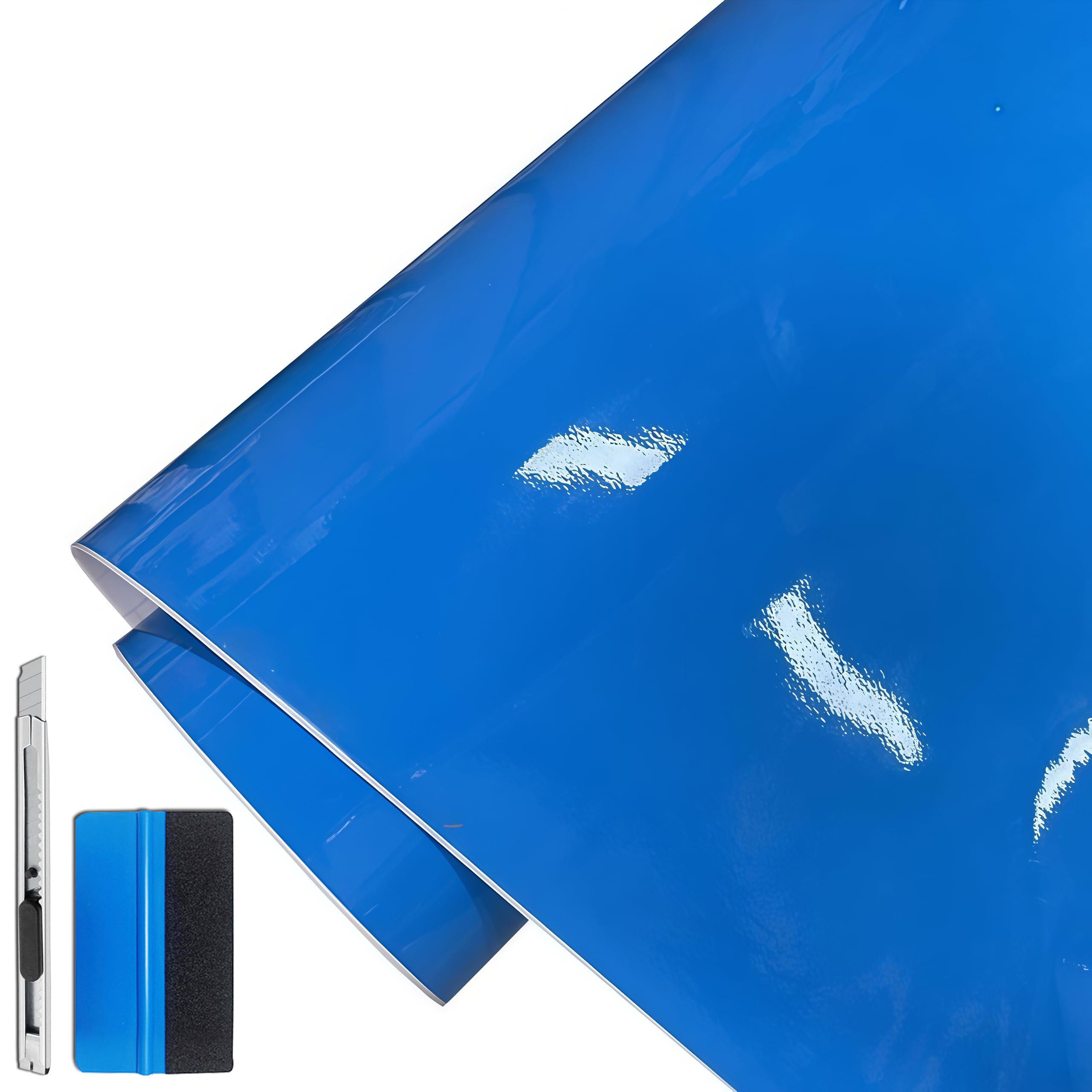 LZLRUN High Gloss Meduim Blue Vinyl Realistic Paint Car Wrap Film 1ft x 5ft