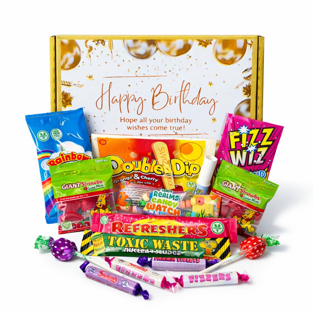 Retro Sweets gift for Birthday | The Ultimate 80's & 90's Sweet Hamper Experience | Happy Birthday sweets gift box | Letterbox friendly | Sweets Hamper | Vegetarian Friendly |