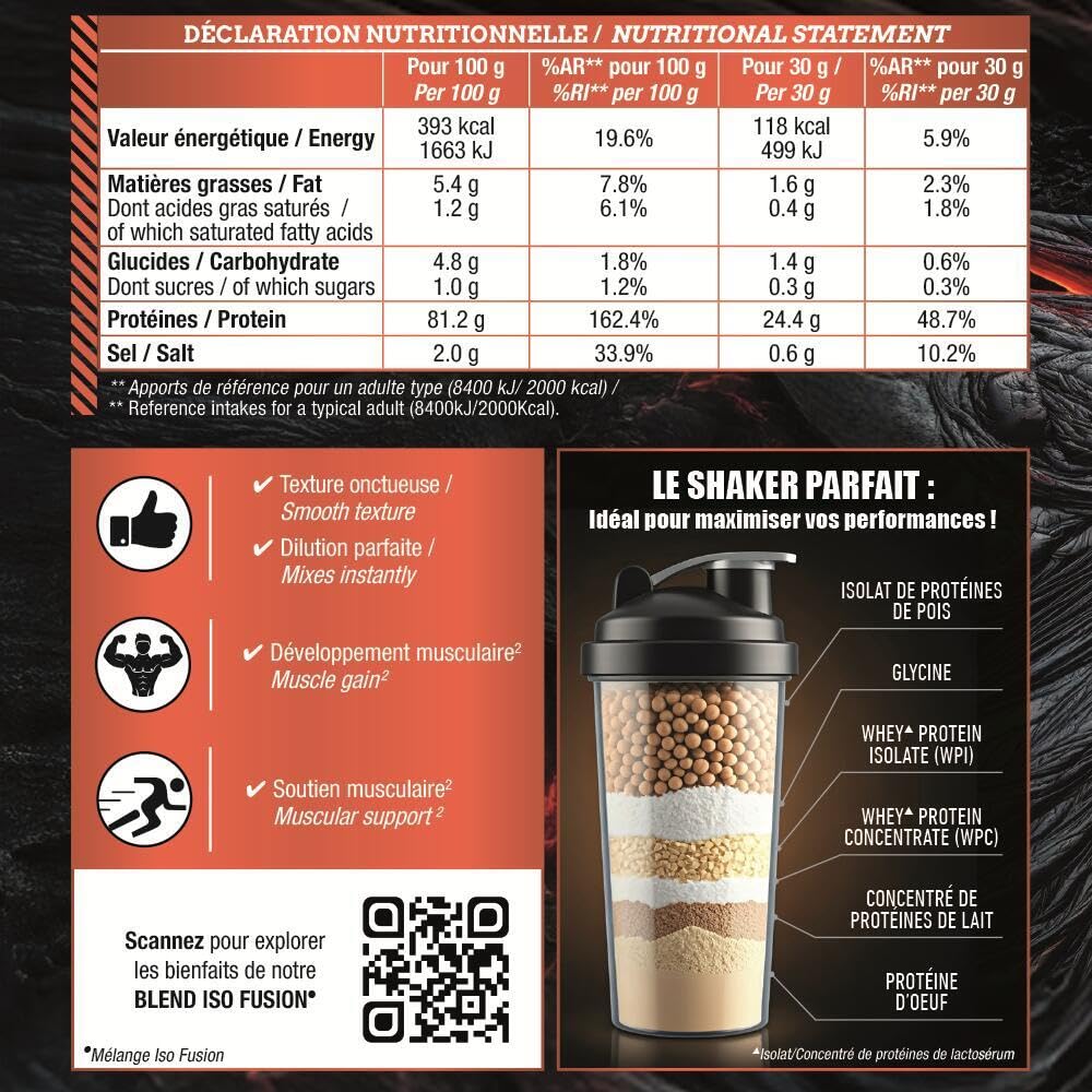 ISO FUSION - 81% de protéines, 9g d’EAA dont 4g de BCAA par shaker - Complexe 5 sources - Haute Digestibilité & Absorption - Faible en Sucres - 2kg - Saveur Cookie - Eric Favre