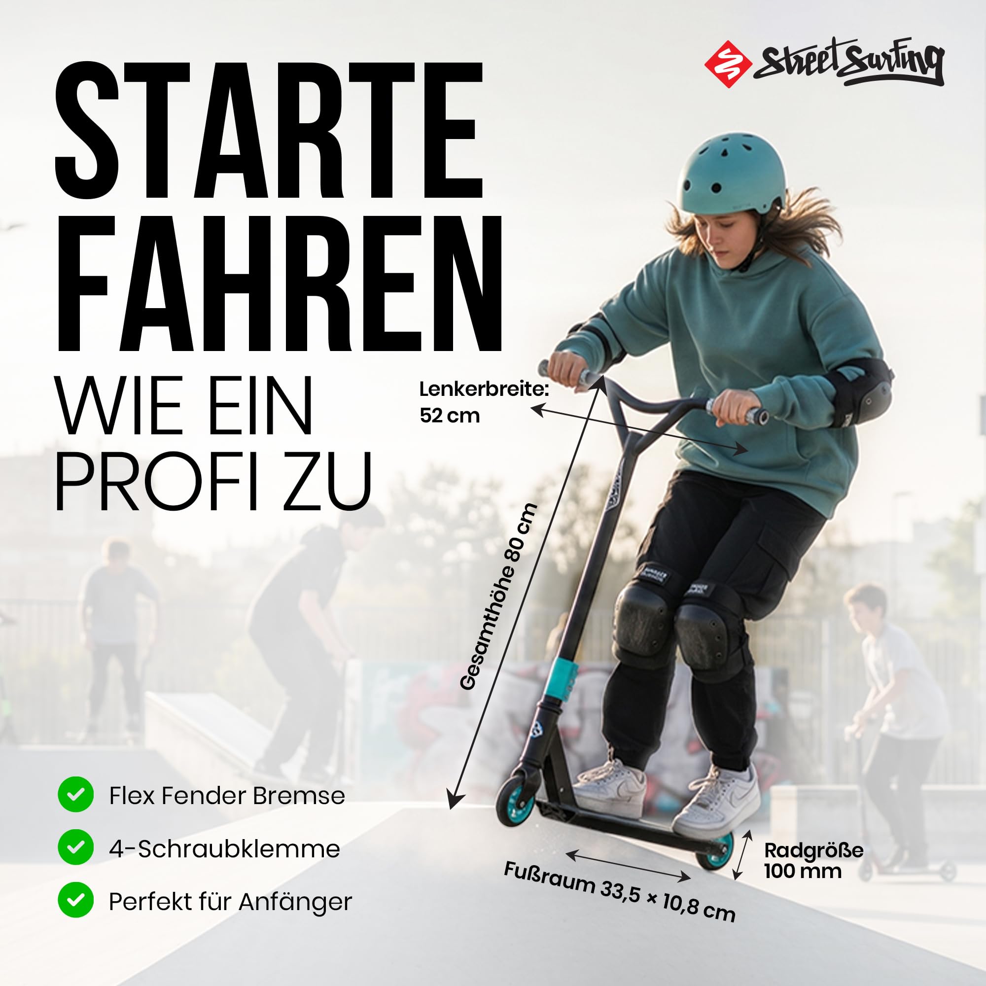 Street Surfing Hulajnoga wyczynowa torpedo – wytrzymała hulajnoga aluminiowa – ABEC 7 Ball Bearings, Freestyle & Trick Scooter z kółkami 110 mm