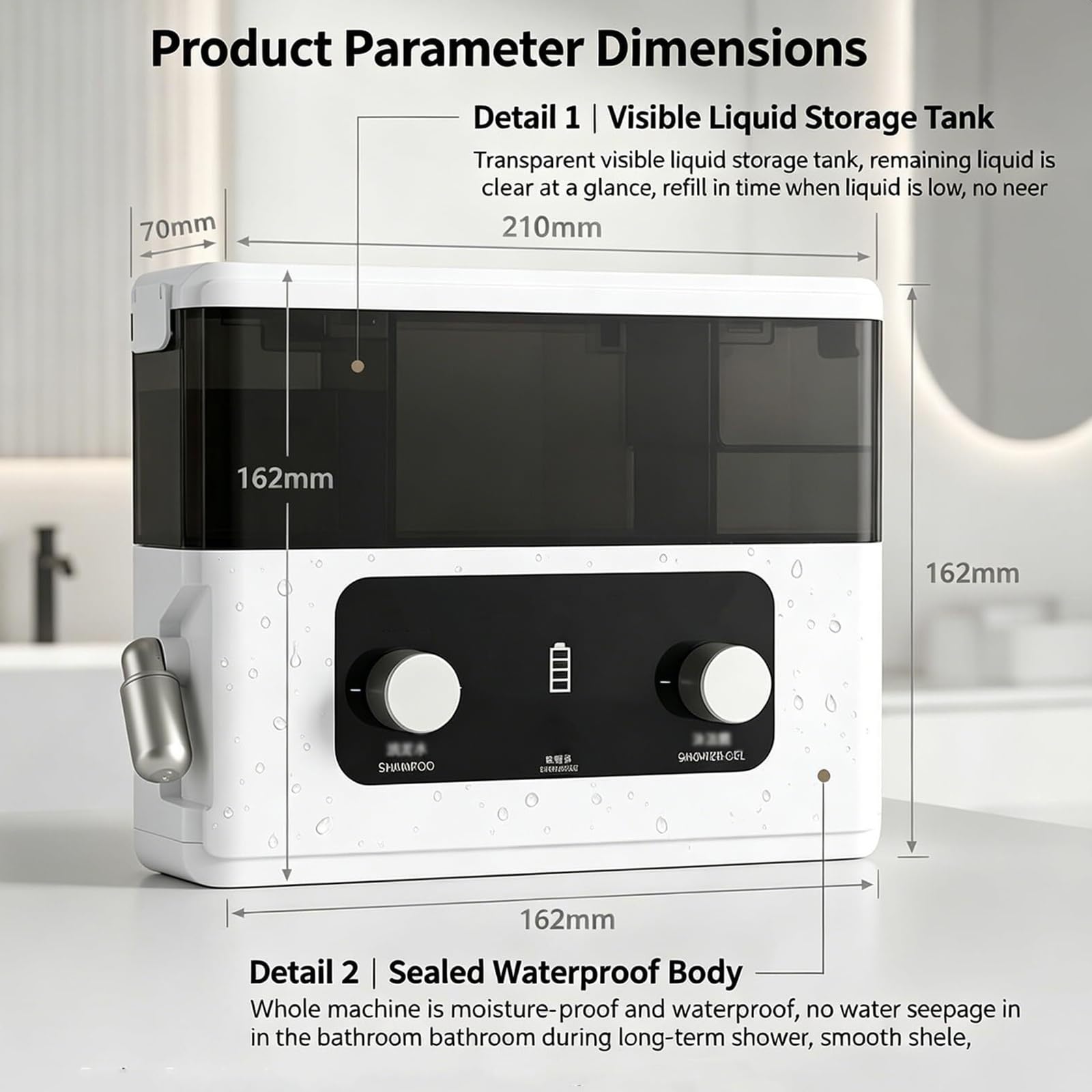 Cabezal de Ducha Inteligente con Espuma, de Pared, Boquilla Ajustable | Batería recargable de 2200 mAh, 2 modos, capacidad de 840 ml, para baño y champú, material ABS, ideal para baño y hotel