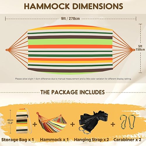 Miniatura 23 de Anyoo - Hamaca de algodón para jardín, con correas para colgar, hasta 660 libras, hamaca portátil con bolsa de viaje, perfecta para acampar al aire