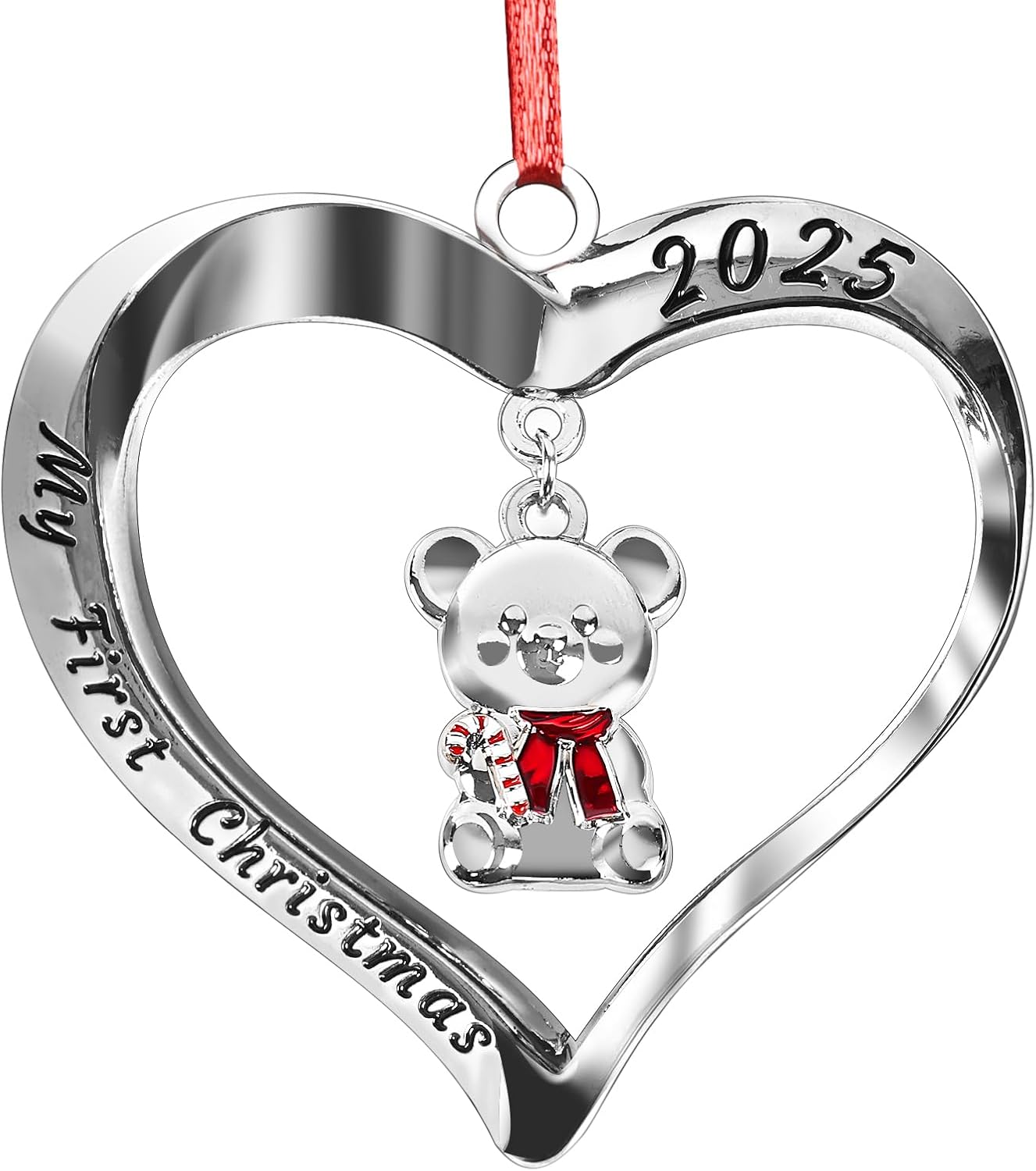 Baby's First Christmas Ornament 2025 - My First Christmas Heart with Hanging Bear for Newborn Boy or Girl Keepsake GIF, 2025 Christmas Ornaments for Tree