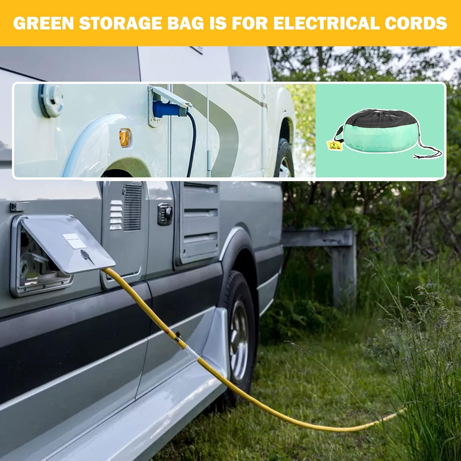 kingsea 3 Pack RV Hose Bags with Rubber Identification Tags, Heavy Duty Oxford Waterproof RV Hose Storage Bags for Fresh, Grey or Black Water Hoses and Electrical Cords
