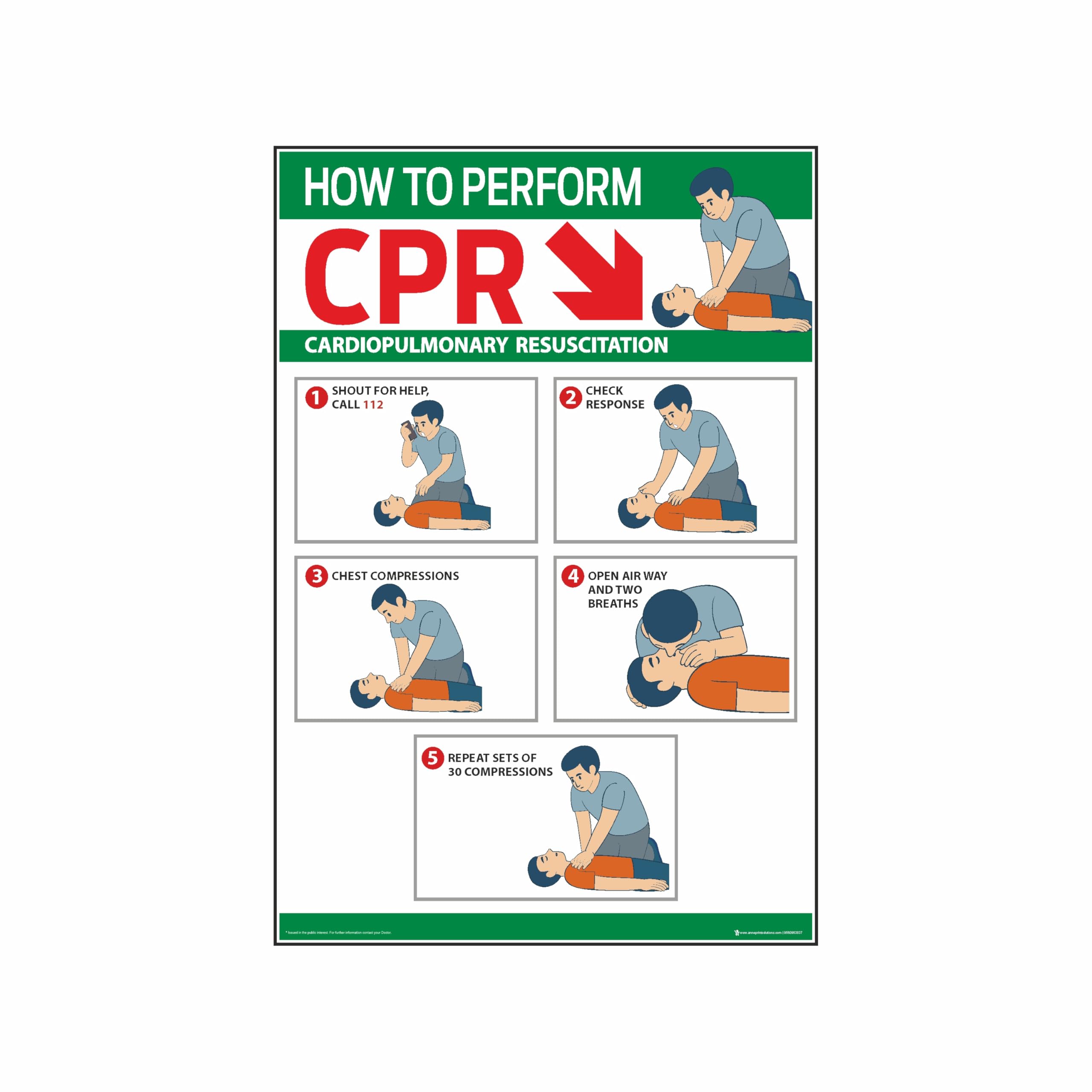Anne Print Solutions® How To Perform CPR Poster For Hospital Nursing Home Clinic Pack Of 1 Pcs Size 13 Inch X 19 Inch* Multicolour-image-23