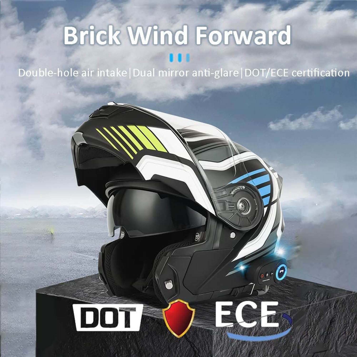 Casque Modulable Moto Bluetooth Intégré ​avec Double Visière ECE Homologué pour Scooter Casque De Moto Homme Et Femme Casques Integral Modulables A,XXXL