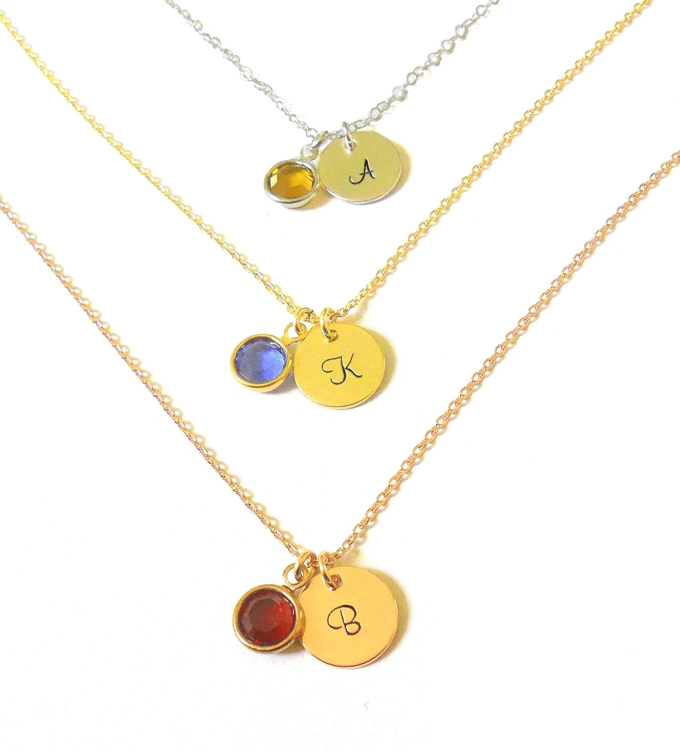 Initial Birthstone Necklace, Initial Necklace for Women, Initial Necklace with Birthstone, Personalized Gifts for Her 14k Gold Filled Chain, Sterling Silver Chain, Christmas Gift