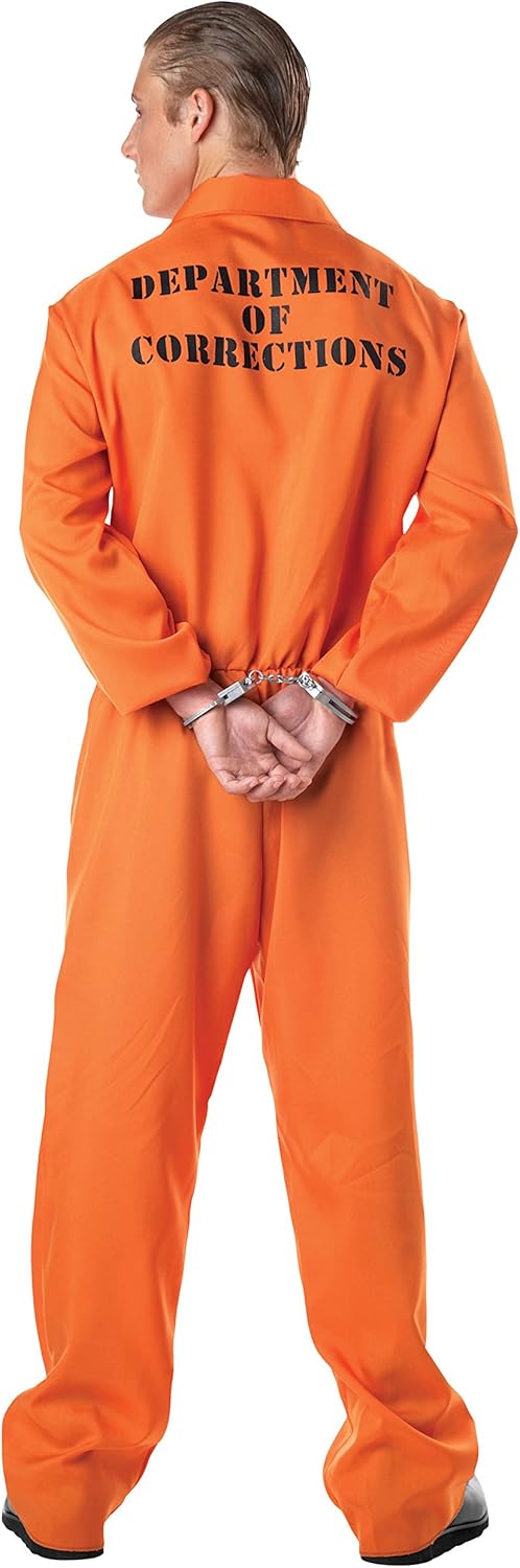 Seasons Prisoner Costume for Adults – Realistic Orange Inmate Jumpsuit with D.O.C. Prints & Handcuffs, Halloween Prison Outfit, Large 40–42 - Image 2