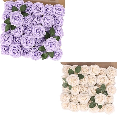 MACTING Flores de rosas artificiales, toque real para bricolaje, ramos, fiesta de boda, baby shower, hogar, decoración de árbol de Navidad, 60 piezas