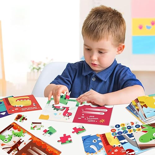 Miniatura 5 de POPGIFTU Tarjetas de regalo para el día de San Valentín para niños, 9 tipos, paquete de 27 tarjetas de rompecabezas de dinosaurio con sobres y