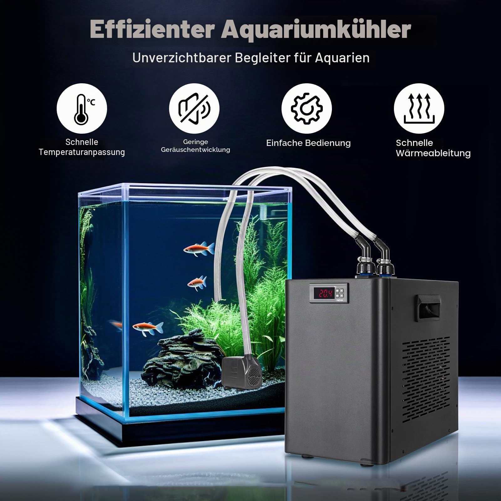 260/270/720W Water Chiller Machine, Cold Plunge Chiller, Mit 3 Meters Schlauch Und Wasserpumpe, LCD-Touchscreen, Einstellbar 5-40℃, Für Salzwasser-Axolotl-Korallenquallen 160L/42.5GAL