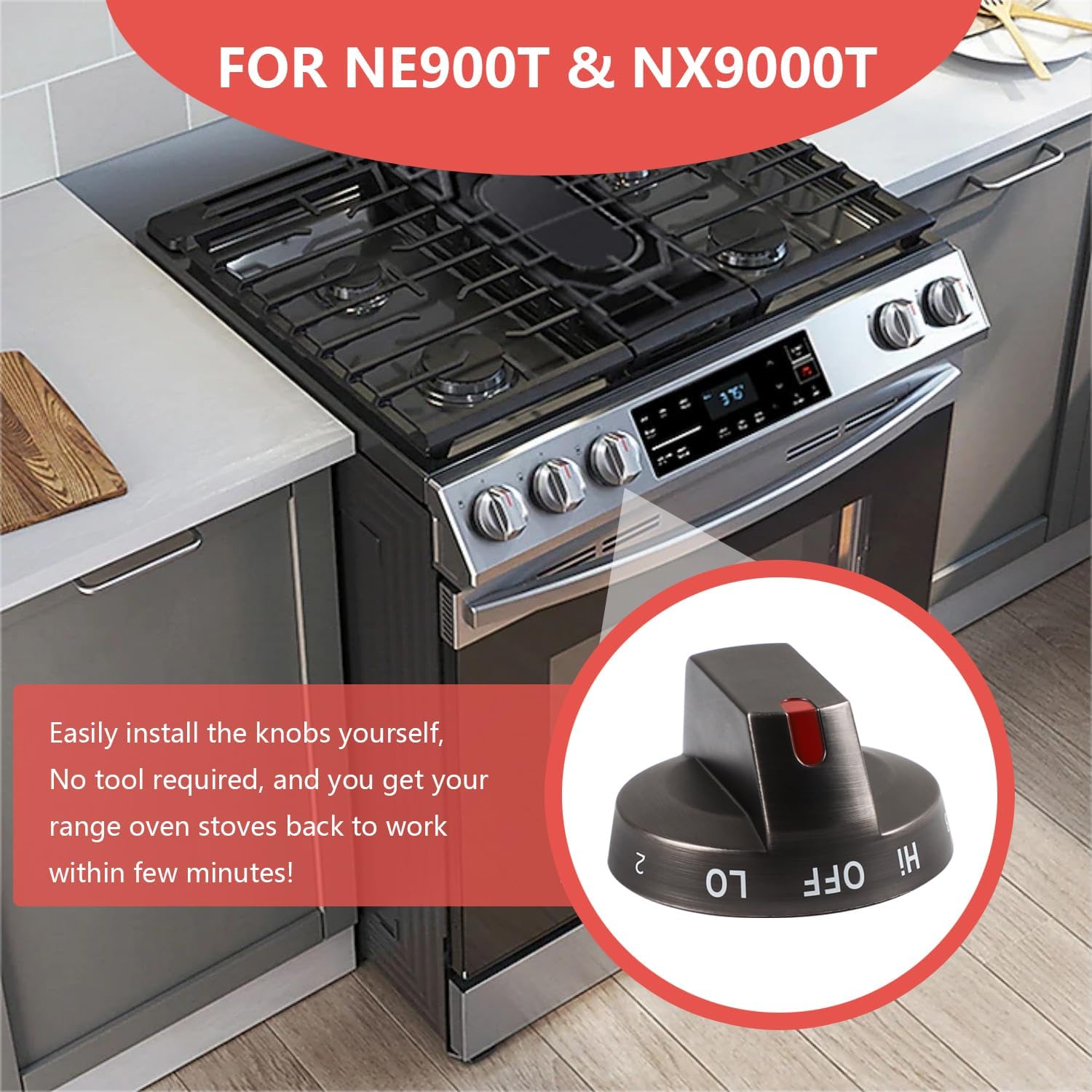 Upgraded DG64-00975A (5PCS) Electric Range Knobs, Replacements for Samsung Cooktop Knobs, DG64-00975A 001 fit for Samsung Stove Knob/Oven Knobs Parts, Compatible with NE/NX9000T, Black