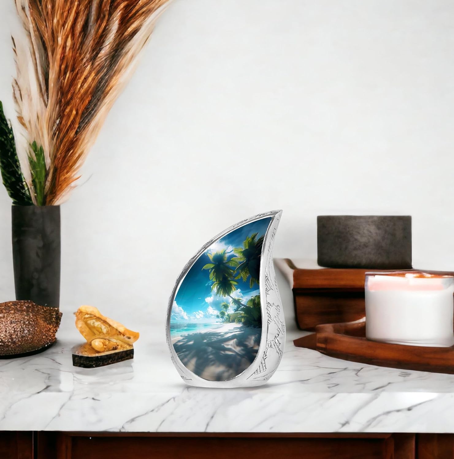 Mini Urns Beach Theme - Cremation Urns for Adult Ashes Women - Beach Keepsake Urn for Human Ashes Adult Man - Teardrop Urns for Mom and Dad (3inch)