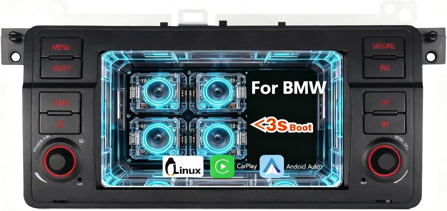 Car Audio for Upgrade OEM with Wireless Carplay Andriod Auto Linux System AM/FM/RDS BT5.0 Radio Touchscreen with Physical Knob Fast Boot Plug and Play Car Receiver for BMW 3 Series E46 1998-2006